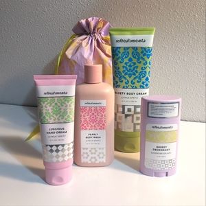 Refreshments set (VEGAN): Luscious Hand Cream, Body Wash, Body Cream, Deodorant